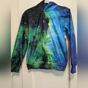 Space Sweatshirt with Front Pocket Blue Green Black Sz Kid XXL